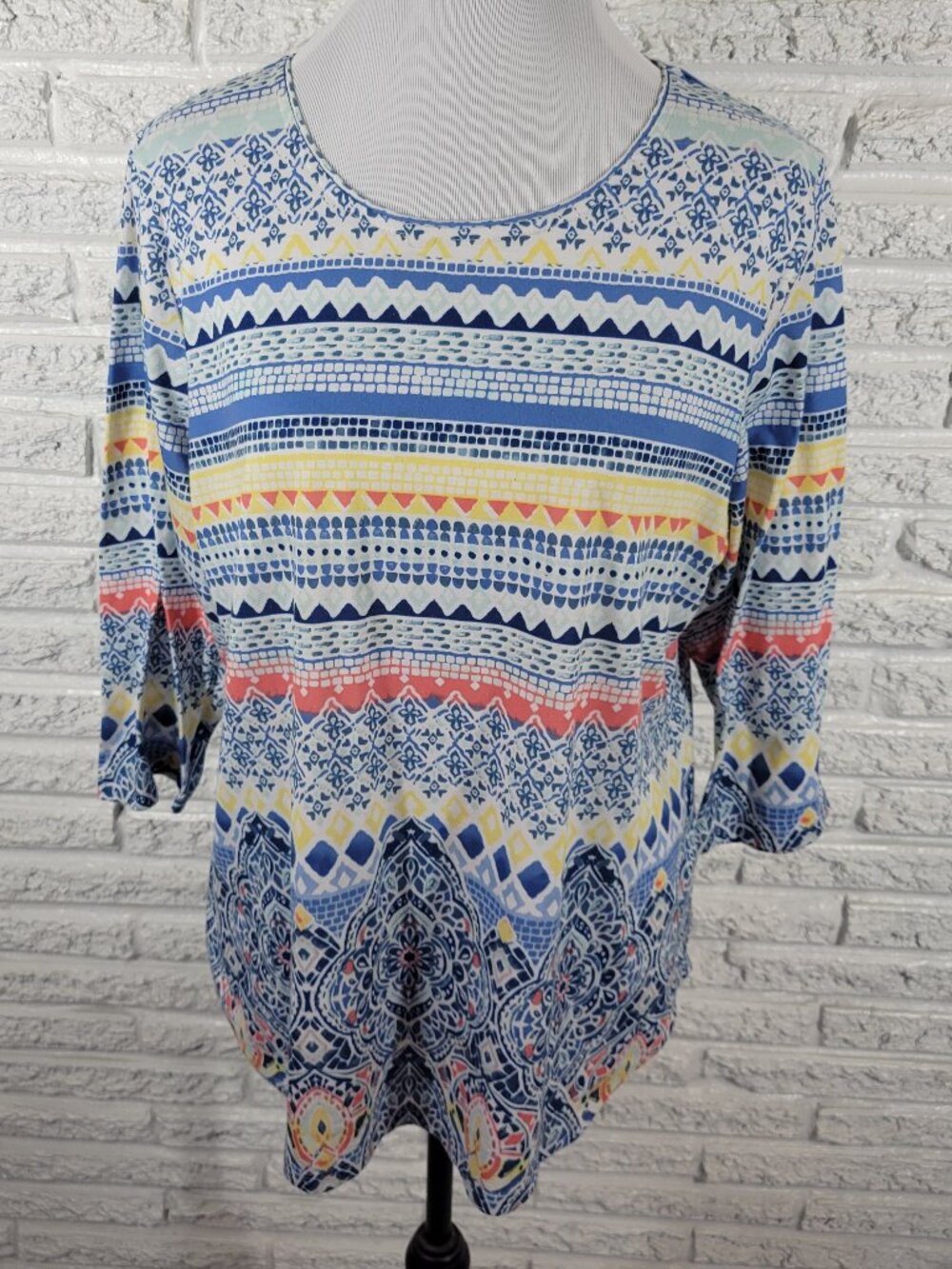 Allison Daley Women 1X Tee Shirt Multicolor Geometric Round Neck GEO97E